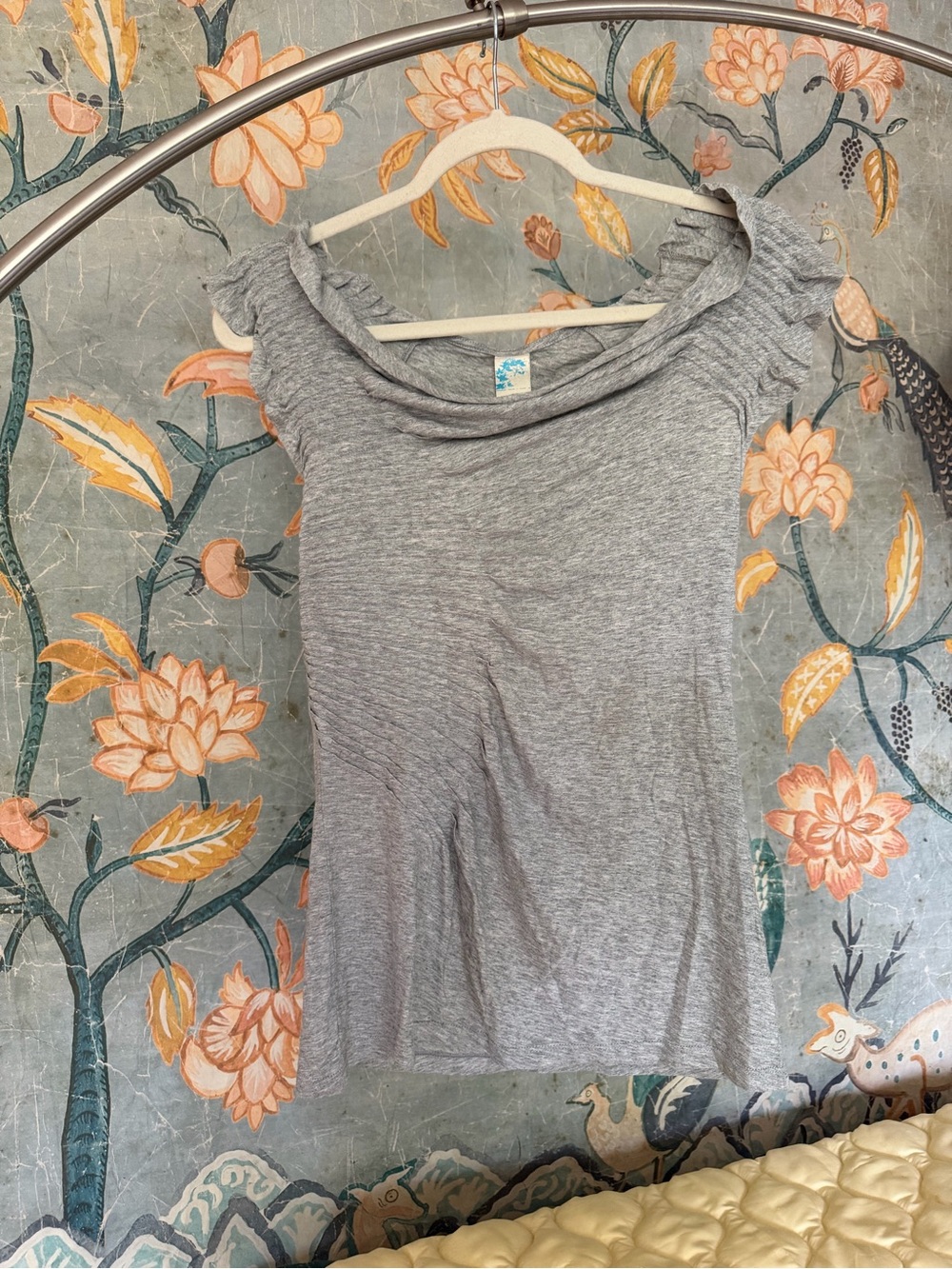 Anthropologie Grey Ruffle Neck Top NWT | Size Small
